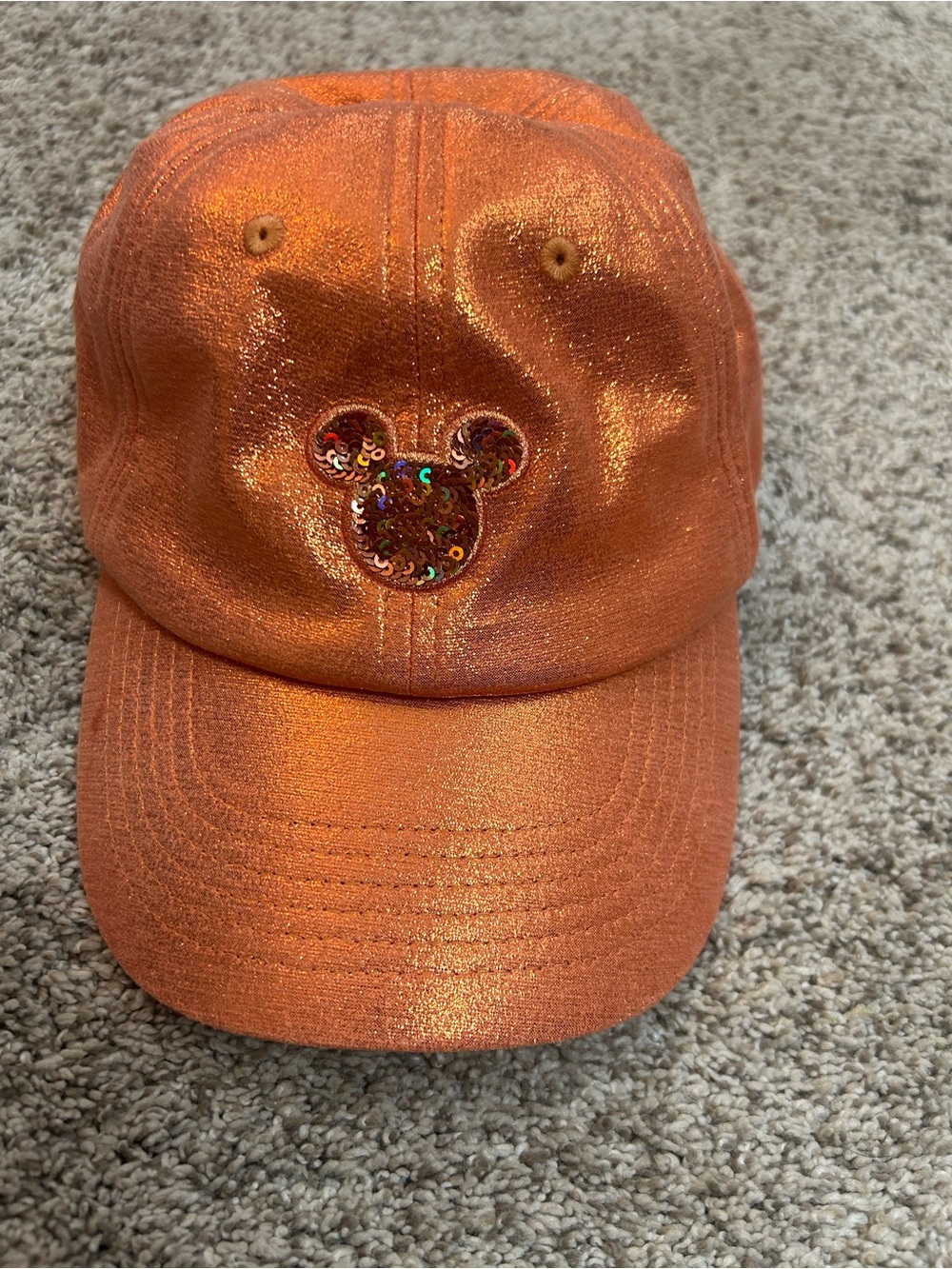 Disney Parks Peach Punch Mickey Mouse Sequin Shimmer Ball Cap Hat 🧡